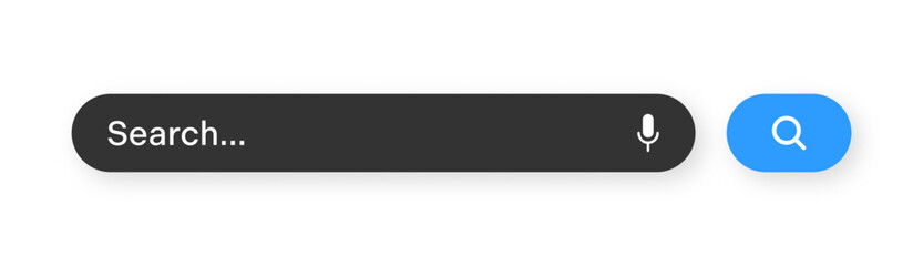 Fototapeta premium Search bar with round corners. Internet browser engine with search box, address bar and text field. UI design, website interface element with web icons and push button. Dark mode. Vector illustration