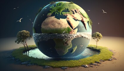 earth green natural background, Illustration of the green planet earth, environment Earth Day planet nature concept with globe