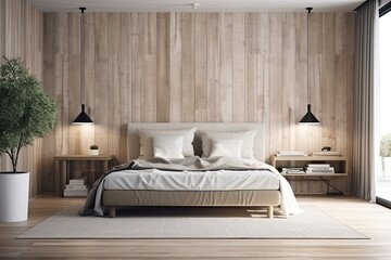 Interior of bedroom. Mockup of an interior. Generative AI