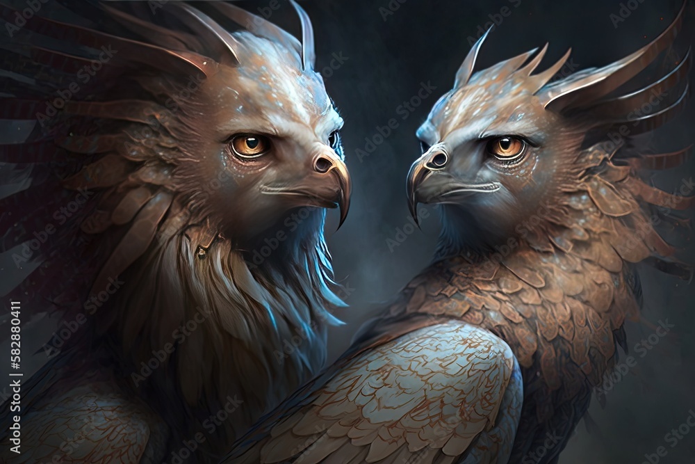 Poster an unexpected trepidation: the mystical encounter of a two-headed griffin generative ai