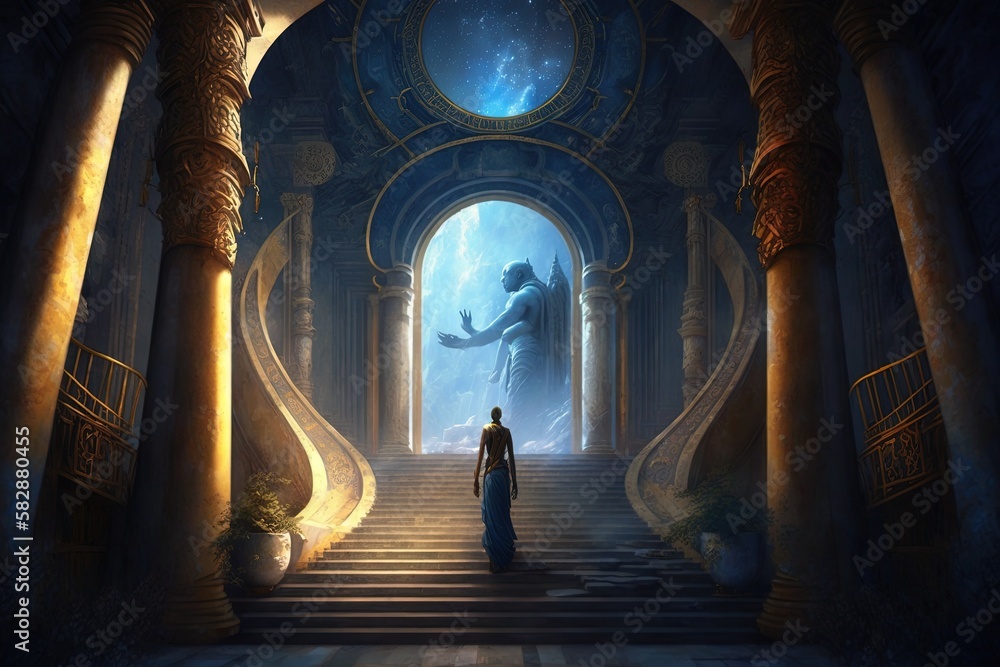 Poster ascending to celestial realms and beyond - discovery through artwork at a mythical monastery generat