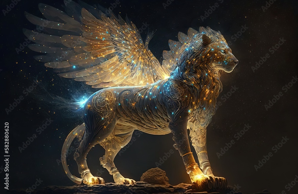 Aufkleber celestial protector: an enchanted creature illuminated in art generative ai