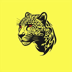 Jaguar animal vector. Illustration of jaguar icon red eyes on yellow background.