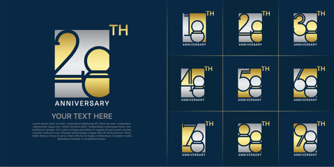 Fototapeta premium set of anniversary logotype gold and silver color in square for special celebration event