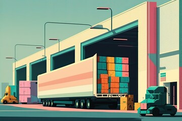 truck parking at warehouse loading dock.Generative AI
