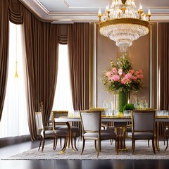 An elegant dining room with a beautiful chandelier3, Generative AI