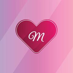 Initial M Logo with Pink Heart Icon. Letter M Concept with Love. Vector Illustration.