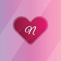 Initial N Logo with Pink Heart Icon. Letter N Concept with Love. Vector Illustration.
