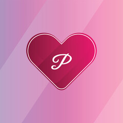 Initial P Logo with Pink Heart Icon. Letter P Concept with Love. Vector Illustration.