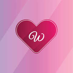 Initial W Logo with Pink Heart Icon. Letter P Concept with Love. Vector Illustration.
