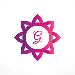 Initial G Logo with Pink Heart Icon. Letter G Concept with Love. Vector Illustration.