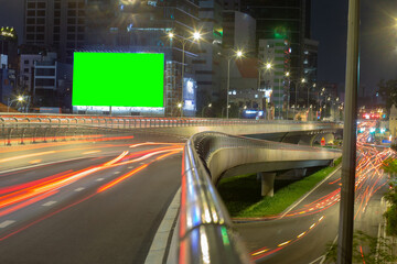 Time lapse or photography on the ba son bridge with billboards with blue background, Ho Chi Minh City
