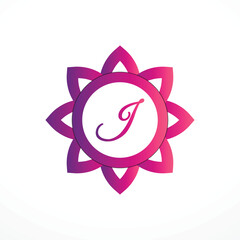 Initial J Logo with Pink Heart Icon. Letter J Concept with Love. Vector Illustration.