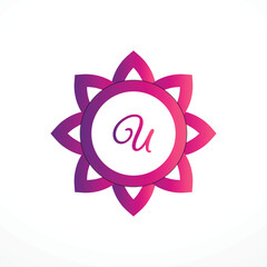 Initial U Logo with Pink Heart Icon. Letter U Concept with Love. Vector Illustration.