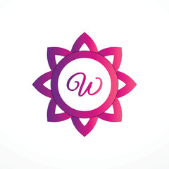 Initial W Logo with Pink Heart Icon. Letter W Concept with Love. Vector Illustration.