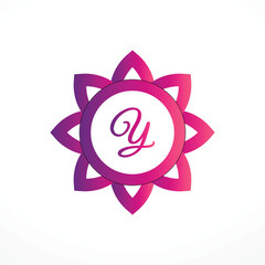 Initial Y Logo with Pink Heart Icon. Letter Y Concept with Love. Vector Illustration.