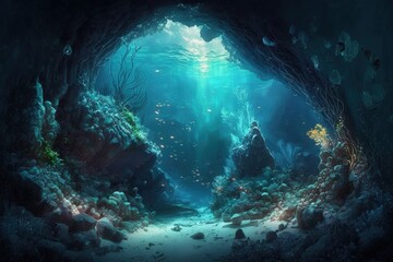 Enchanted Depths: Discovering a Sea Cave's Hidden Treasures. Generative AI