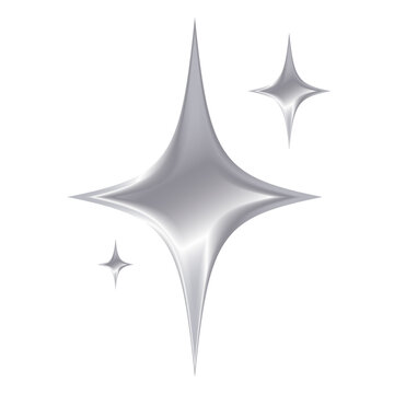 chrome silver star on white transparent background emoji 3d style so cool png or vector