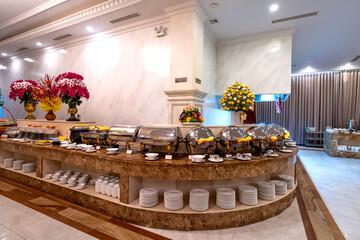 See the interior of the buffet breakfast room at restaurant of the in Thien Thanh 5-star hotel,...