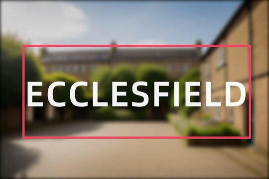 Ecclesfield: Der Name der britischen Stadt Ecclesfield in der Region Sheffield vor einem Hintergrundbild