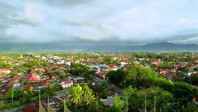 Aerial view of Rumah Gadang, Minangkabau Traditional House in padang
