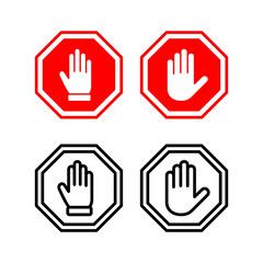 Obraz premium Stop icon vector illustration. stop road sign. hand stop sign and symbol. Do not enter stop red sign with hand