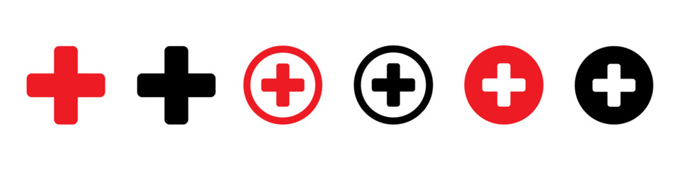 Red cross vector icon set