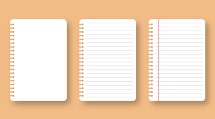 Realistic workbook paper sheets. Mockup sheets of paper torn from a notebook