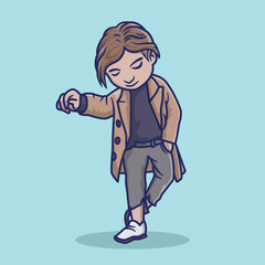 a man standing stylized with cartoon style illustration 