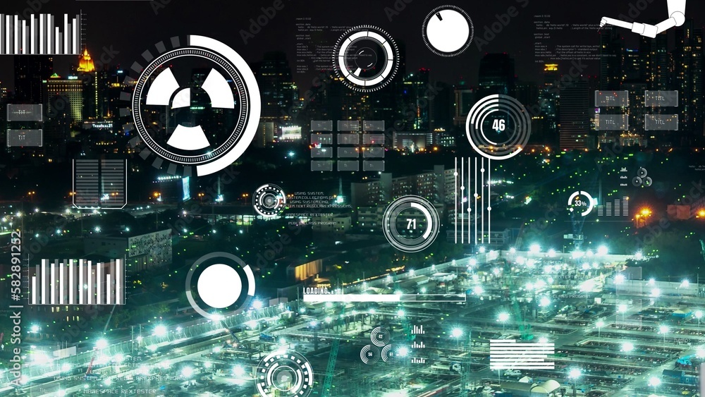 Poster construction technology concept with alteration graphic over construction site showing concept of au