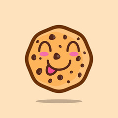 Happy chocolate chips cookie character with cute smile and delicious face. Perfect for mascot, cookies packaging. Cute chocolate chips cookie mascot vector illustration.