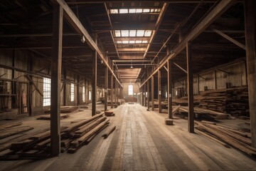 Naklejka premium Illustration of a wooden warehouse - Created with Generative ai