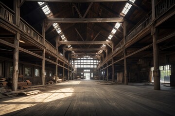 Fototapeta na wymiar Illustration of a wooden warehouse - Created with Generative ai