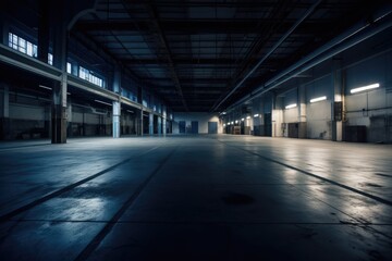 Plakat Illustration of a empty concrete warehouse - Created with Generative ai