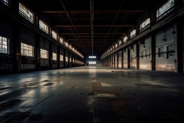 Fototapeta premium Illustration of a empty concrete warehouse - Created with Generative ai