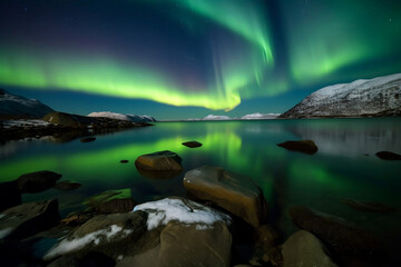 Fototapeta na wymiar Aurora borealis sky winter landscape in Norway