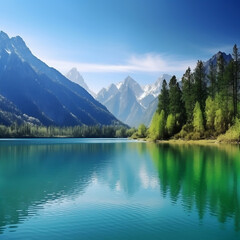 Obraz na płótnie Canvas A Lake Among the Mountains