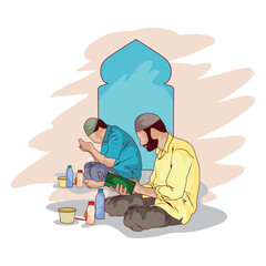 muslim getting ready to break fast in mosque