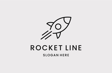 Rocket Logo. Simple Rocket Line Icon isolated on Grey Background.