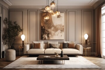 an image of the living room in a luxurious home. Generative AI