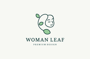 Woman face logo icon vector. Woman face logo design vector illustration, for leaf,nature, cosmetics, beauty, salon, health and spa, fashion themes.