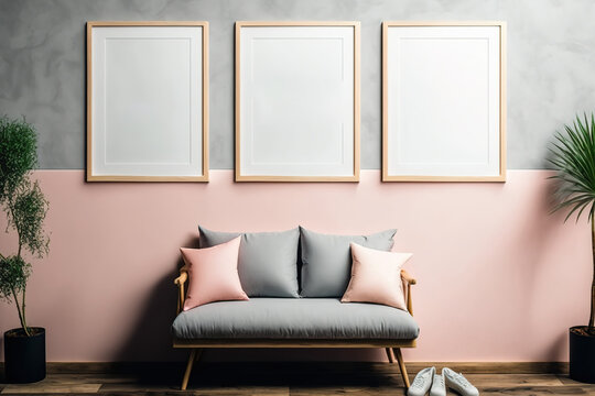 Mockups in frames on a wall. Generative AI