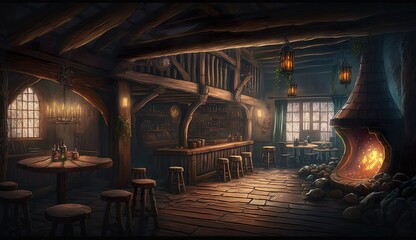 Generative AI, Fantasy Taverne, Mittelalterliche Taverne.