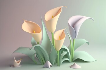 3D Calla lily Avatar with Exquisite Detailing and Soft Pastel Coloring in Cartoon Style - obrazy, fototapety, plakaty