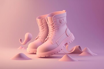 3D Combat boots Avatar with Exquisite Detailing and Soft Pastel Coloring in Cartoon Style - obrazy, fototapety, plakaty