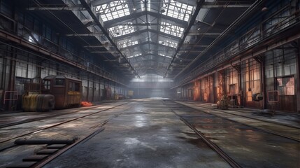 Abandoned empty military hangar base background. Generative AI technology.