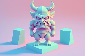 3D Demon Avatar with Exquisite Detailing and Soft Pastel Coloring in Cartoon Style - obrazy, fototapety, plakaty