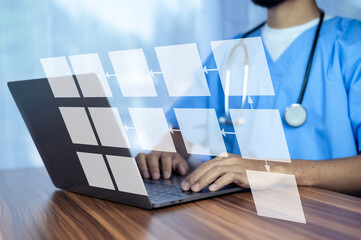 Doctor workflow using technology document management on computer system management for cardiologist...