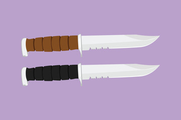 Cartoon flat style drawing of stylized corps knife logotype, label, sticker, card, symbol. Marine combat knives. Military combat knife of marine corps and U.S. Navy. Graphic design vector illustration