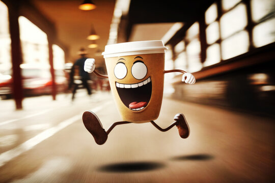 A funny coffee to go running on the street. Generative AI